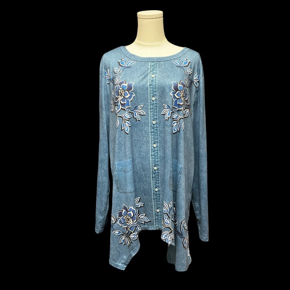 Floral Denim Print  Long Sleeve Tee